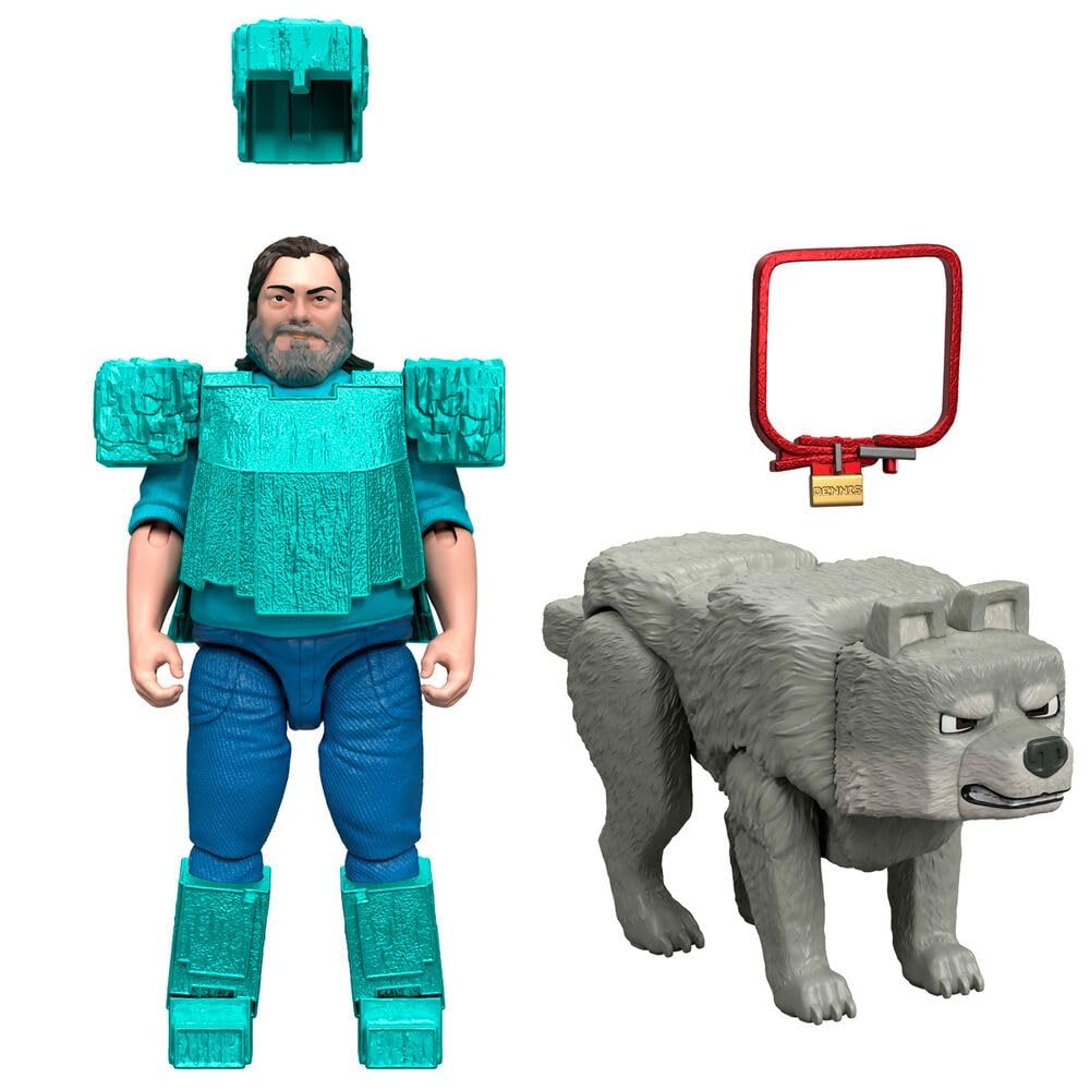 Mattel Minecraft 4-Inch Steve in Diamond Armor with Dennis Wolf 2-Pack | Movie-Inspired Action Figures