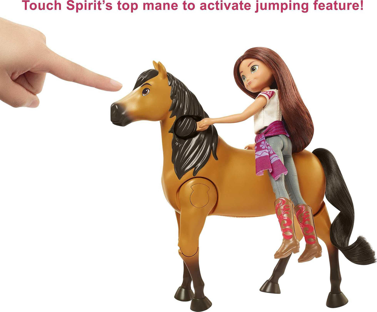 Mattel Spirit Untamed Lucky Doll & Spirit Horse Ride Together Playset – Jumps, Walks, Grooming Brush & Apples