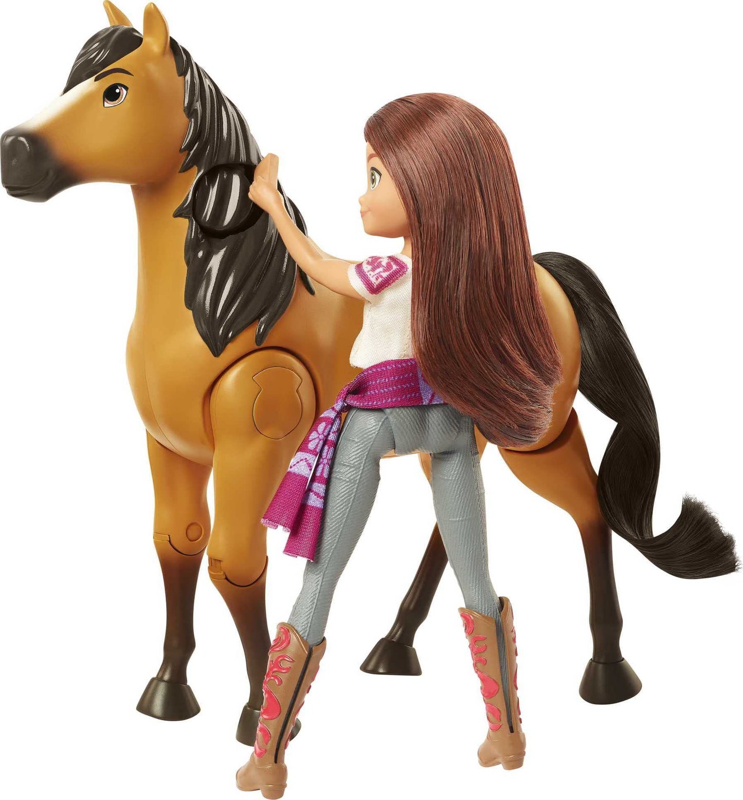 Mattel Spirit Untamed Lucky Doll & Spirit Horse Ride Together Playset – Jumps, Walks, Grooming Brush & Apples