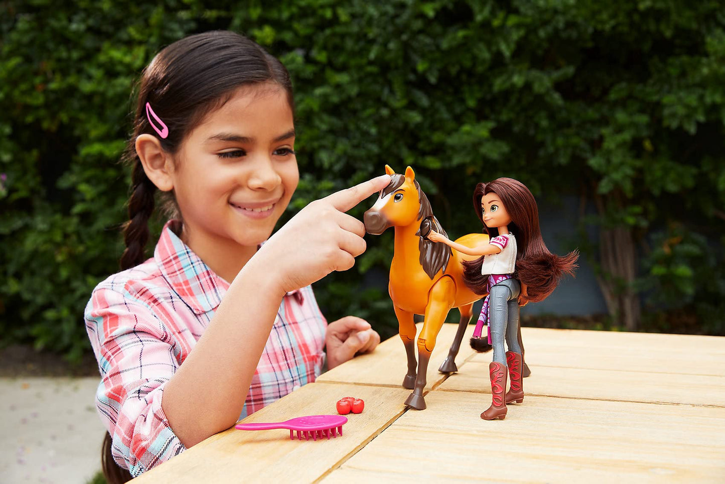 Mattel Spirit Untamed Lucky Doll & Spirit Horse Ride Together Playset – Jumps, Walks, Grooming Brush & Apples
