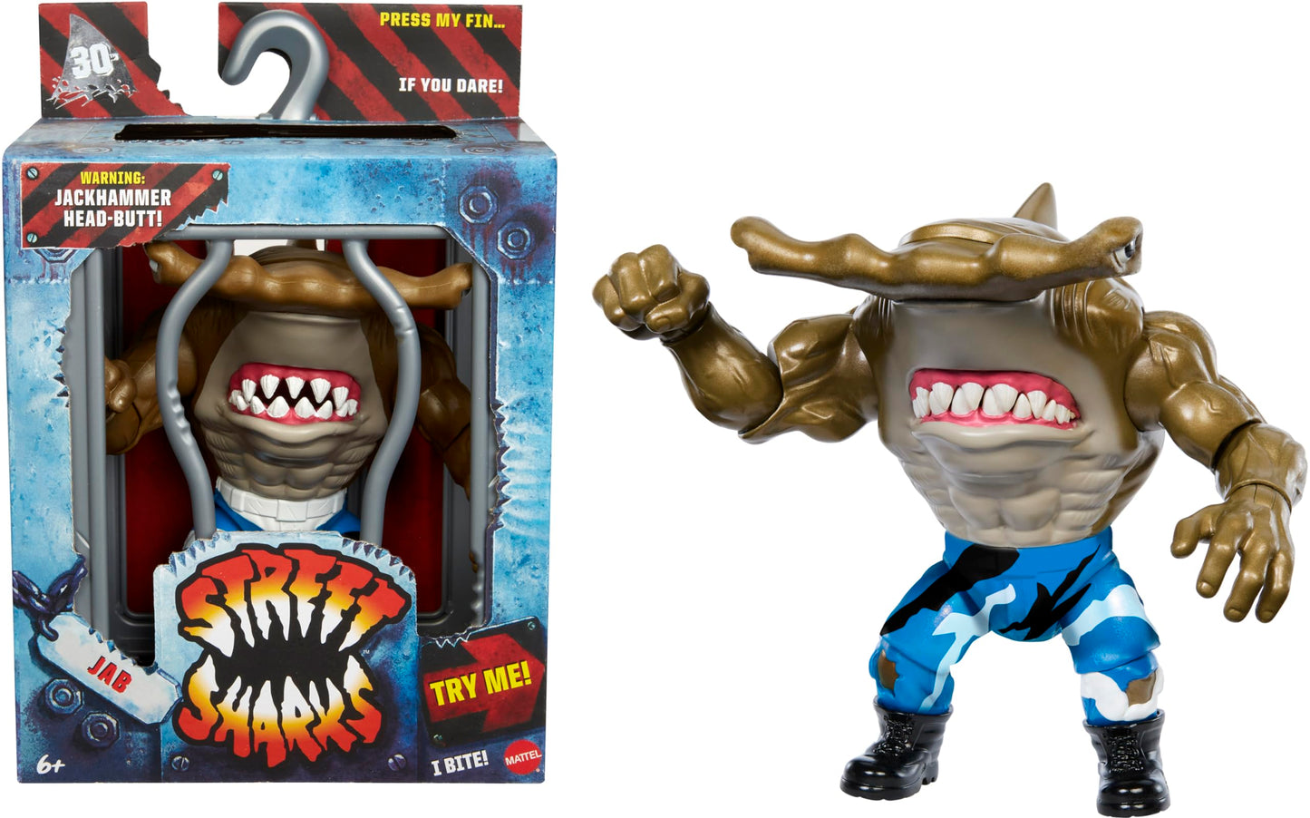 Mattel Street Sharks Jab Action Figure – 6-Inch with Bite & Head Butt Motion | 90s Cartoon Collectible