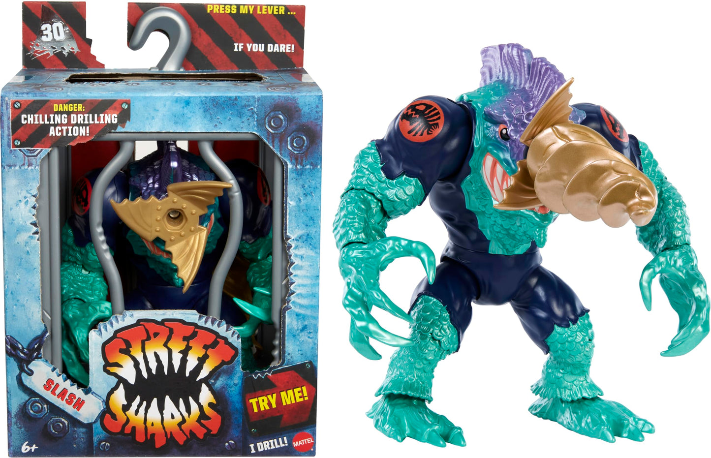 Mattel Street Sharks Slash Action Figure – 6-Inch Drilling Action & Bite Motion Collectible Toy