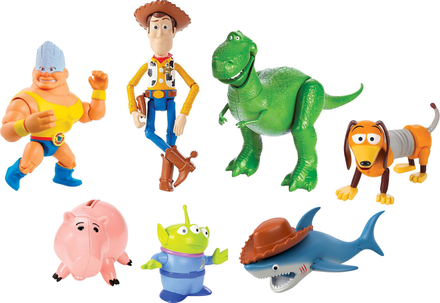 Mattel Disney100 Toy Story 7-Figure Pack: Woody, Slinky, Rex, Hamm, Alien, Rocky & Shark
