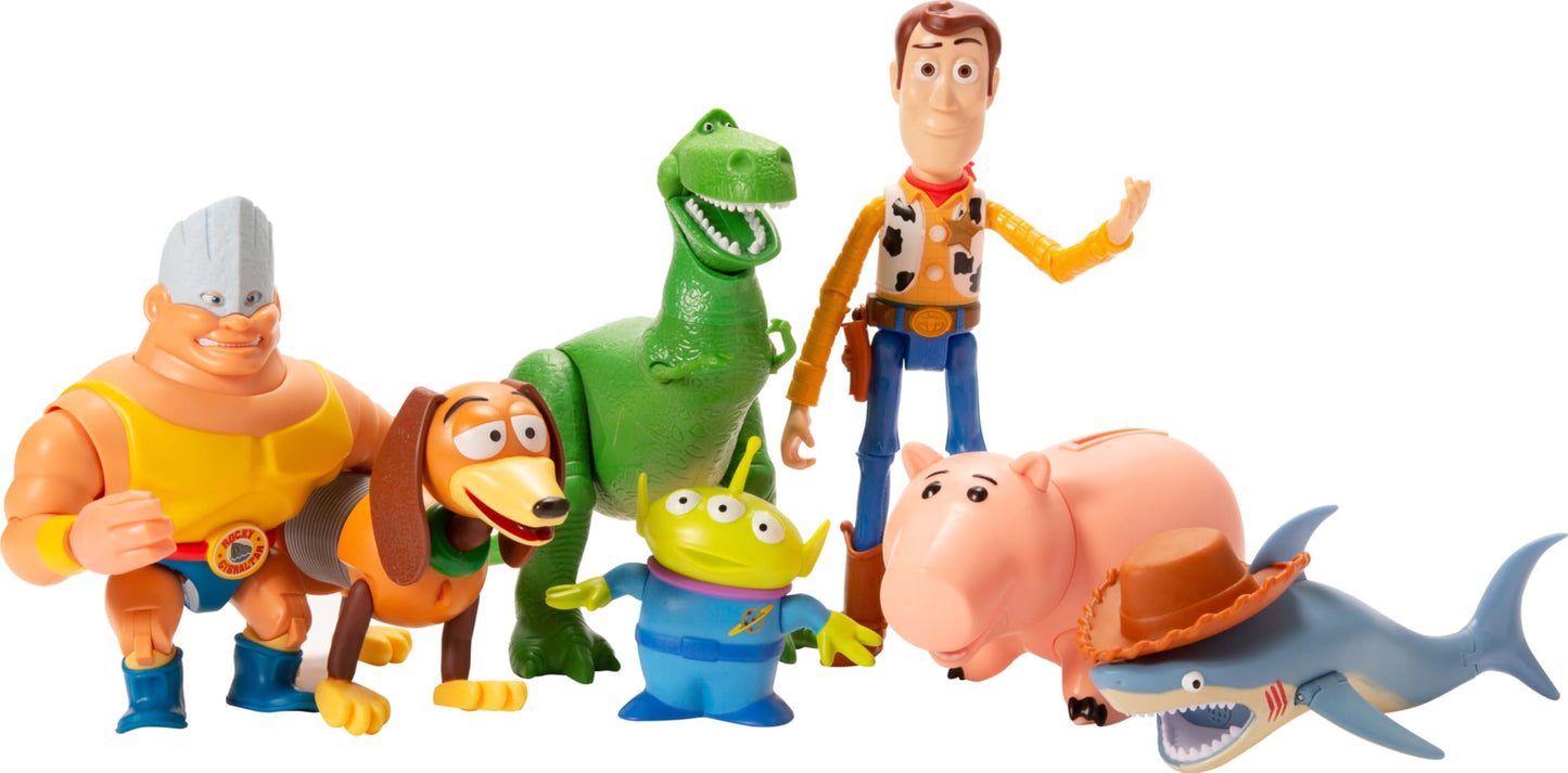Mattel Disney100 Toy Story 7-Figure Pack: Woody, Slinky, Rex, Hamm, Alien, Rocky & Shark