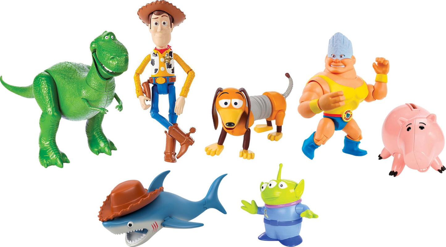 Mattel Disney100 Toy Story 7-Figure Pack: Woody, Slinky, Rex, Hamm, Alien, Rocky & Shark