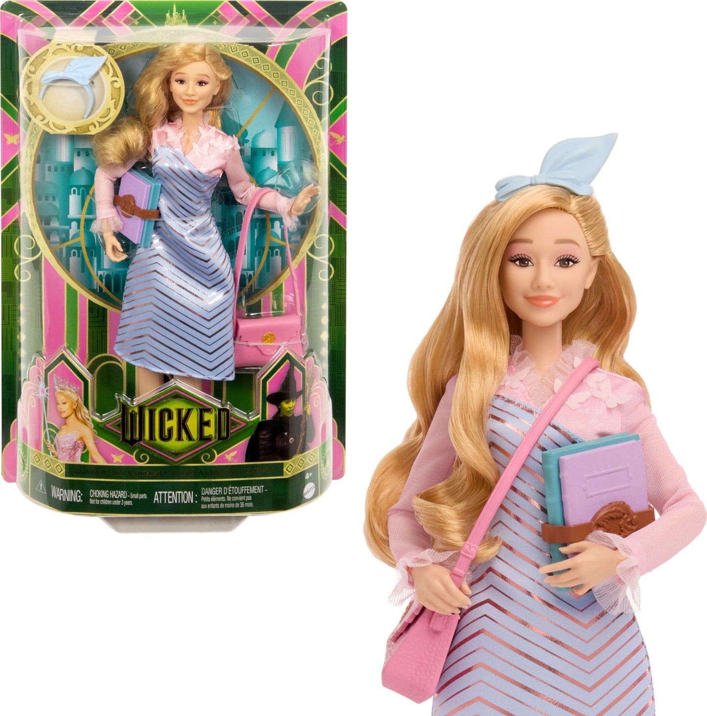 Mattel Universal Wicked Glinda Fashion Doll & Accessories – Styled Blonde Hair, Removable School Uniform