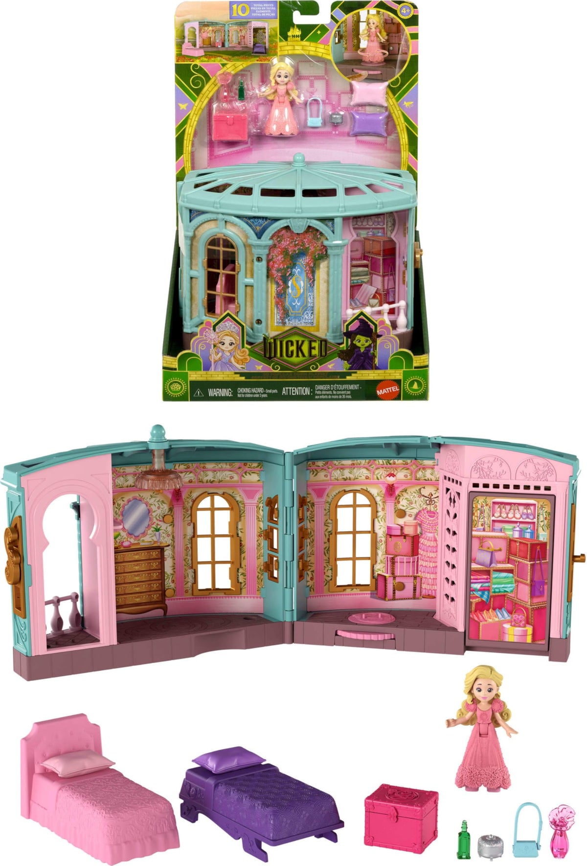 Mattel Wicked So Popular Dorm Playset – Glinda & Elphaba, 3 Play Spaces & 9 Accessories, Inspired by Universal Pictures’ Wicked