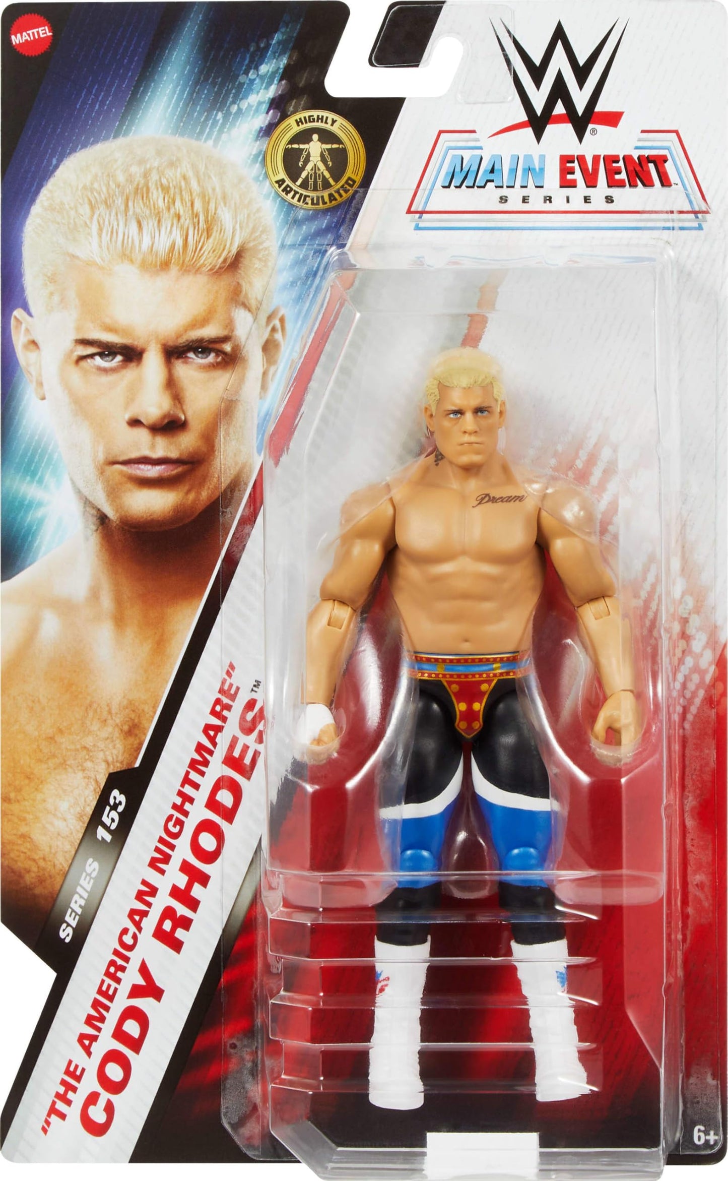 Mattel WWE Cody Rhodes Action Figure – The American Nightmare, 6-Inch Main Event Series #153 | 10 Points of Articulation