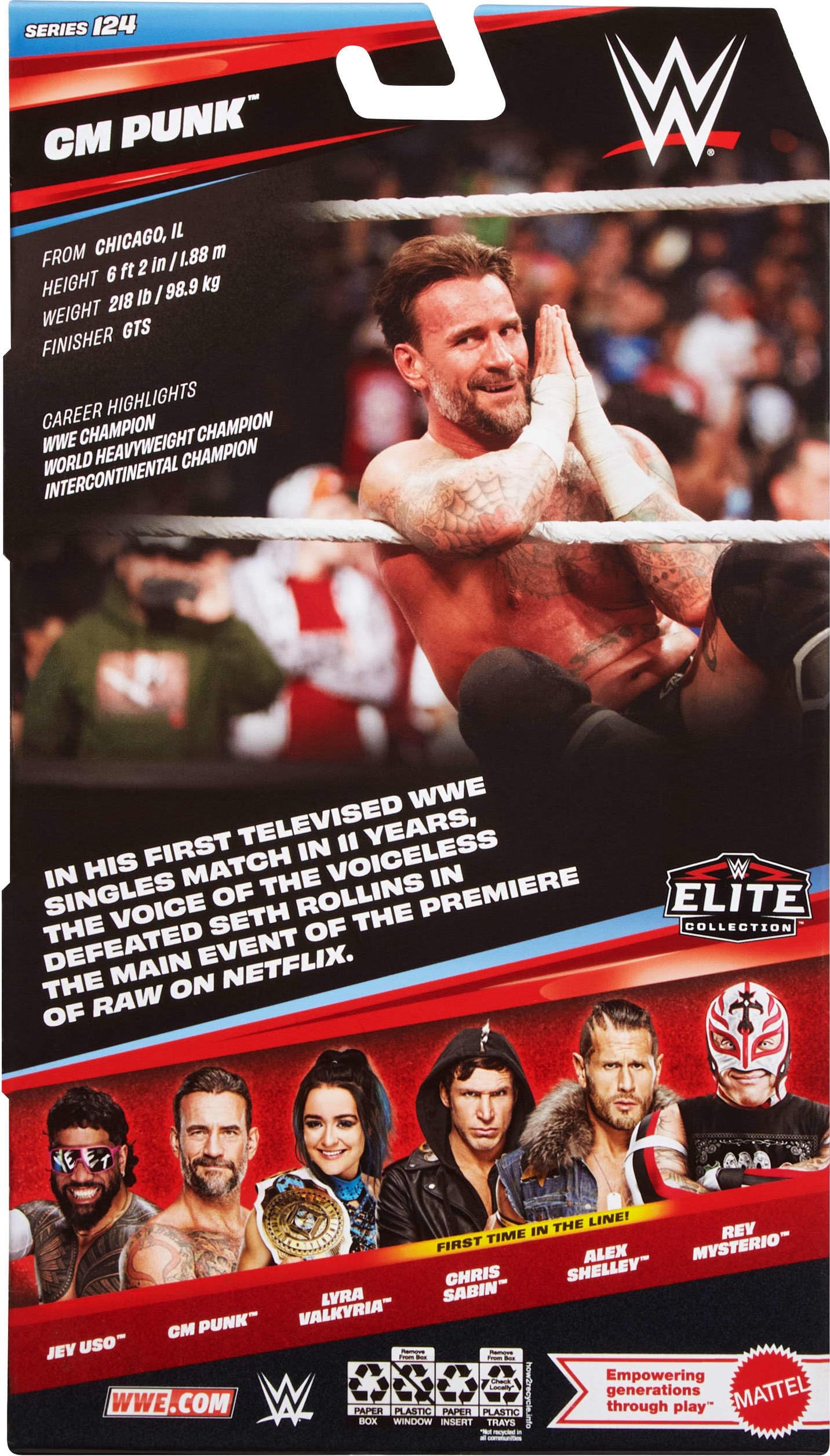 Mattel WWE Elite CM Punk Figure – 6-Inch Collectible with 25 Points of Articulation & Swappable Hands (Series 124)