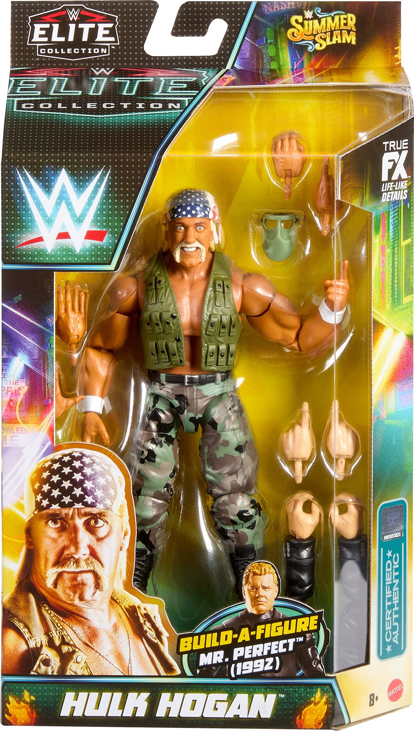 Mattel WWE Elite SummerSlam Hulk Hogan with Accessories & Mr. Perfect BAF Parts | 6-Inch Action Figure