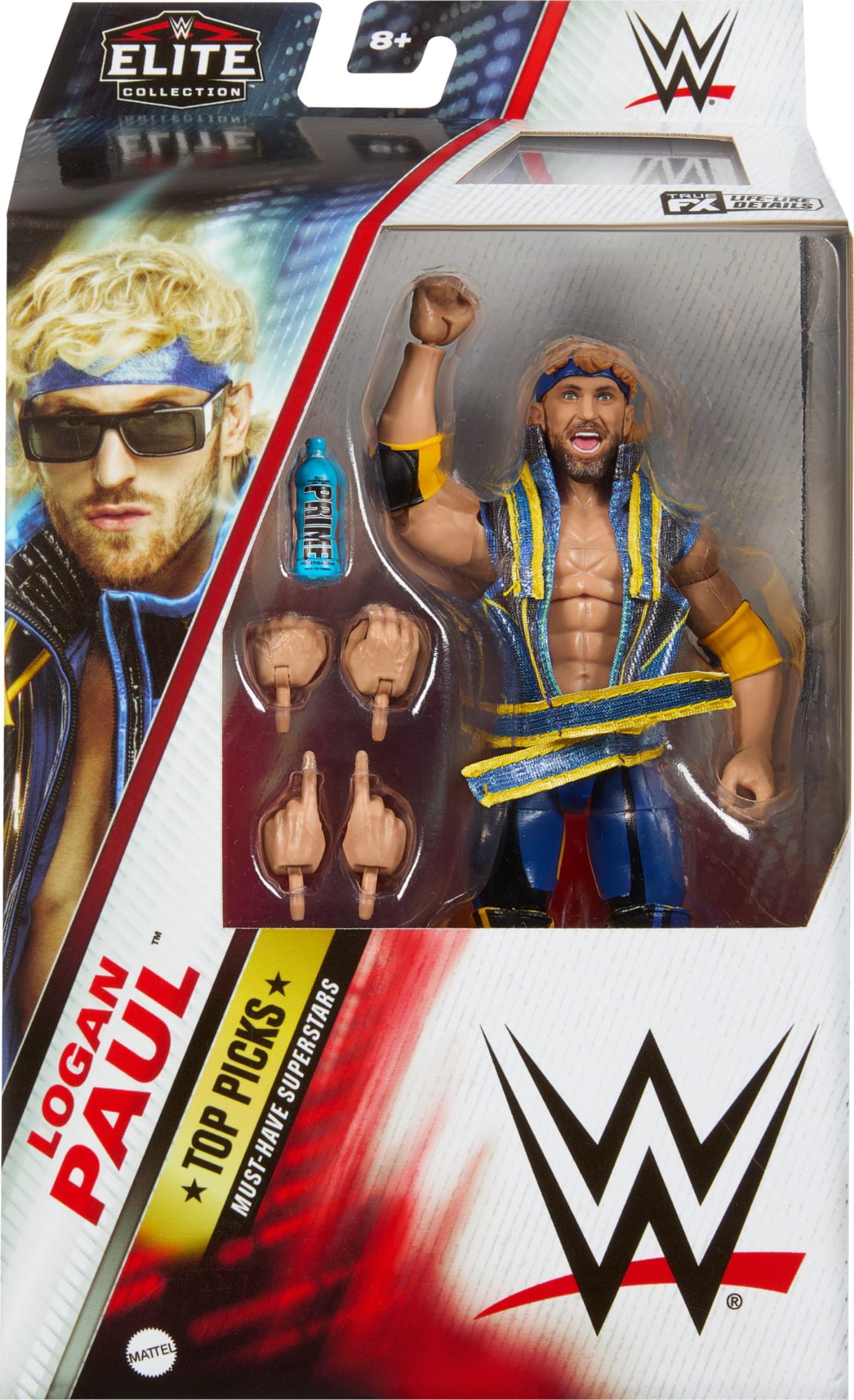 Mattel WWE Elite Top Picks Logan Paul 6-Inch Figure – 25 Articulation Points, Swappable Hands, Ring Gear