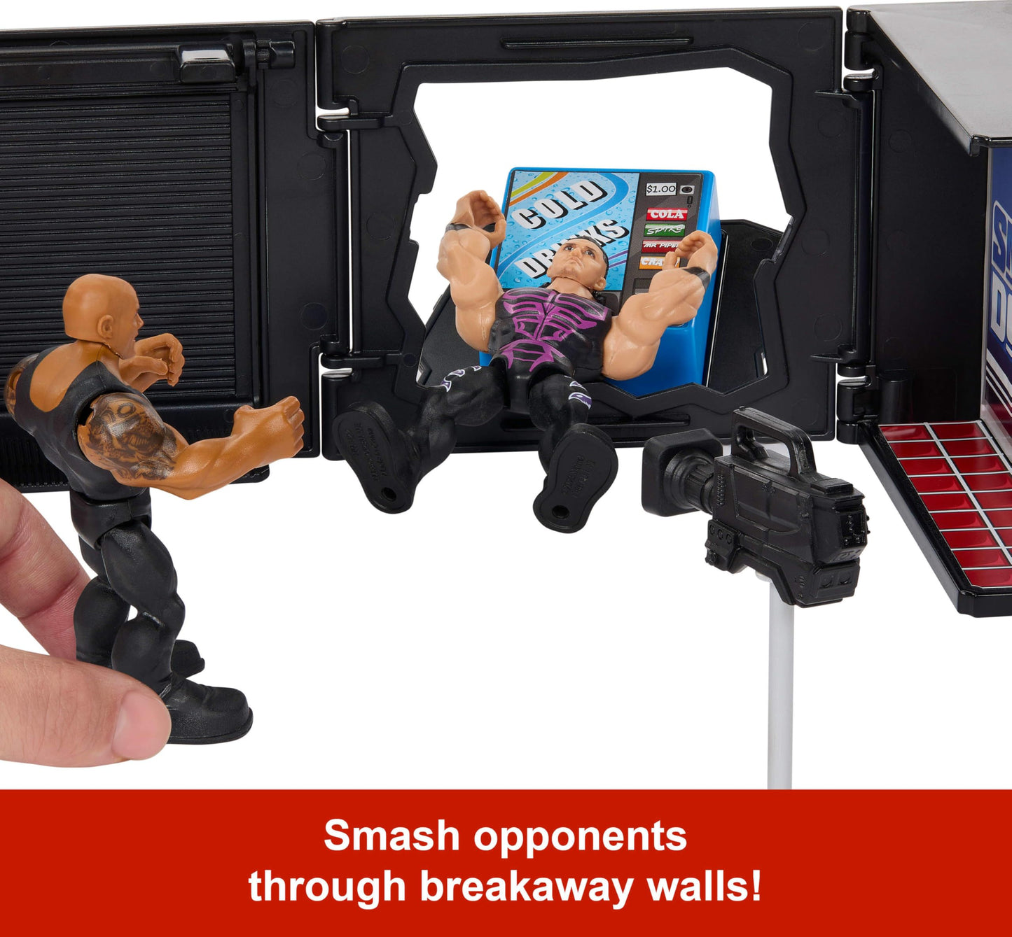 Mattel WWE Knuckle Crunchers Final Boss Microphone Playset with The Rock Figure | 2-in-1 Backstage Battle