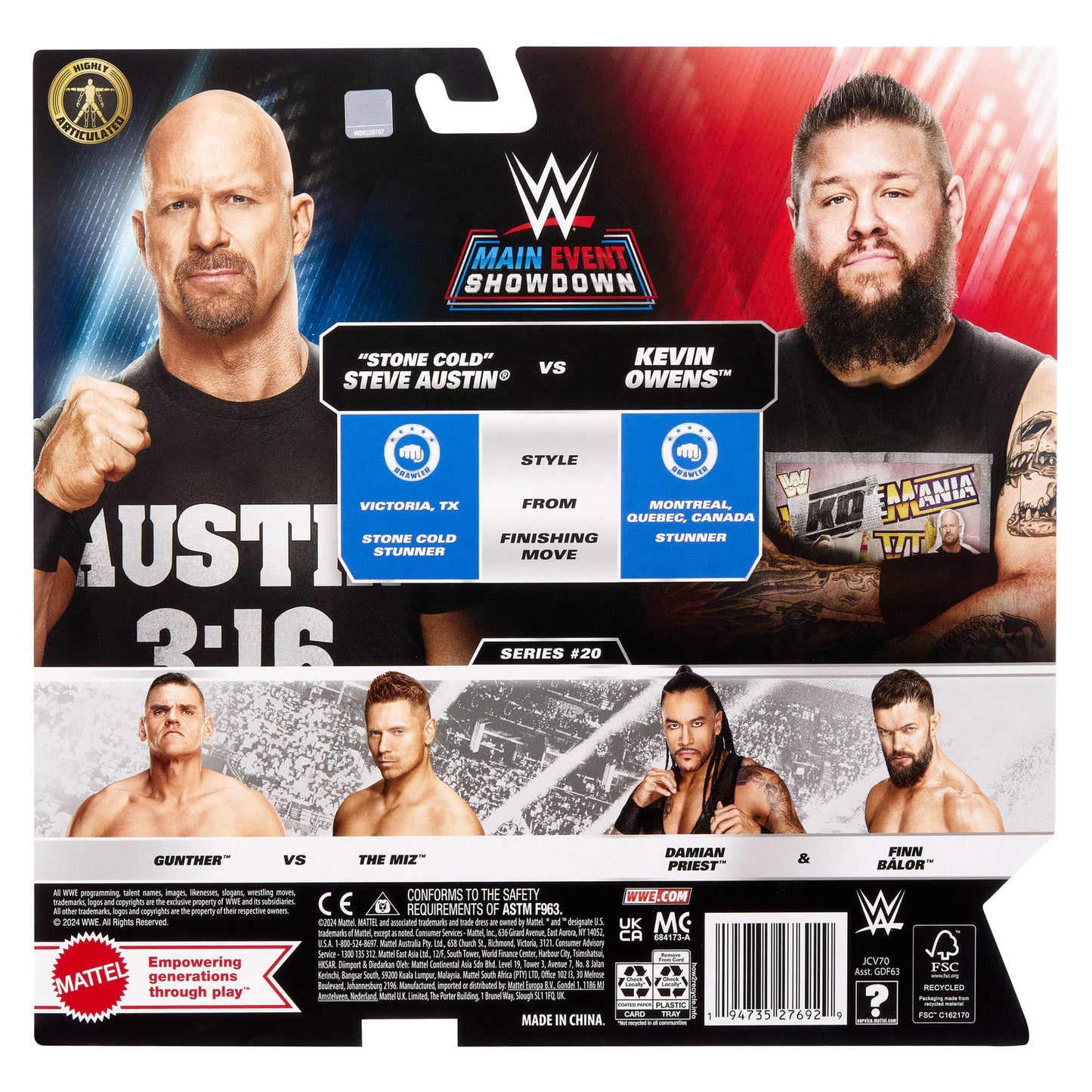 Mattel WWE Main Event Showdown 2-Pack: Stone Cold Steve Austin vs Kevin Owens Collectible Set