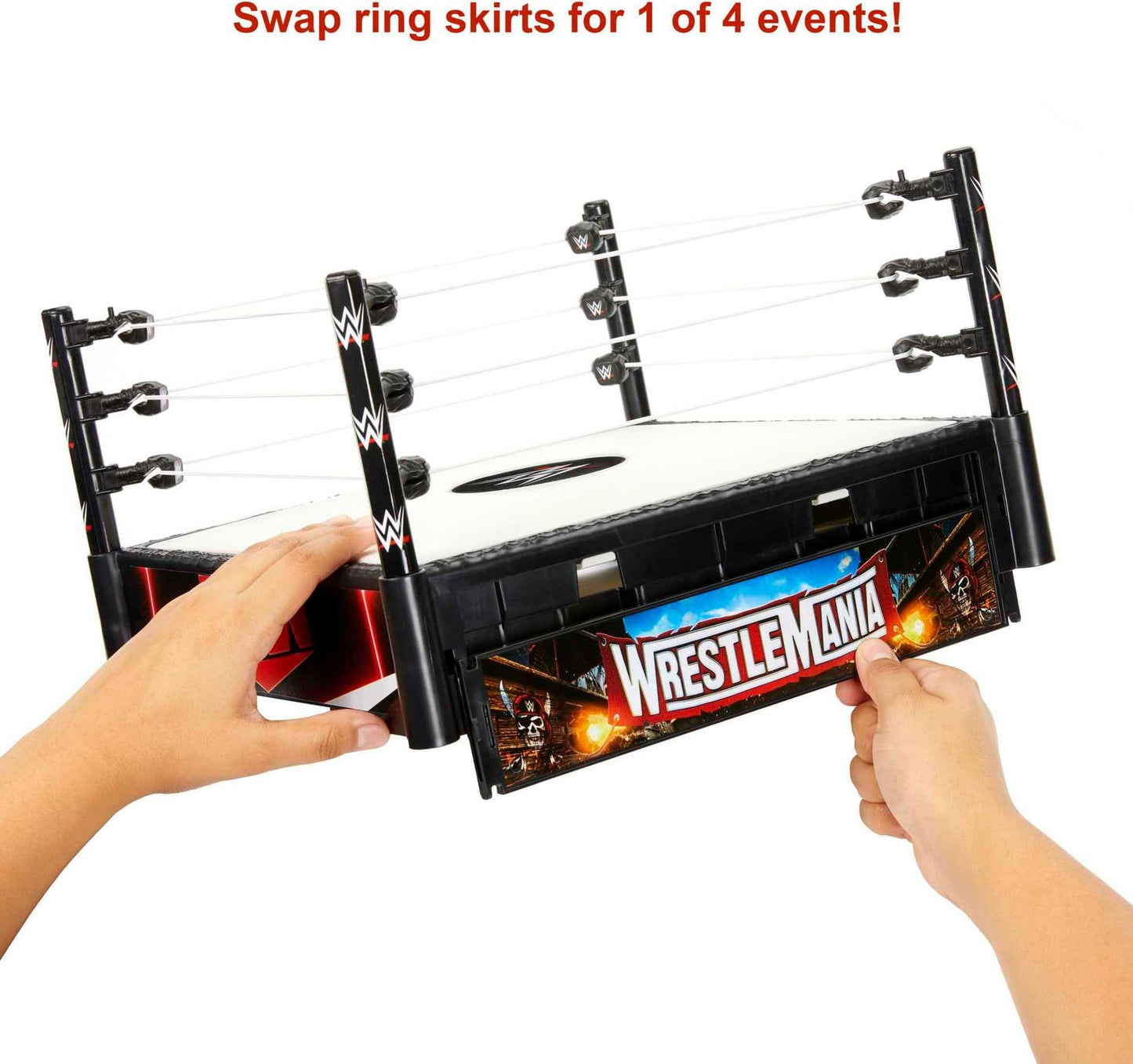 Mattel WWE Superstar Ring 14-Inch with Pro-Tension Ropes, Spring-Loaded Mat, and 4 Apron Stickers