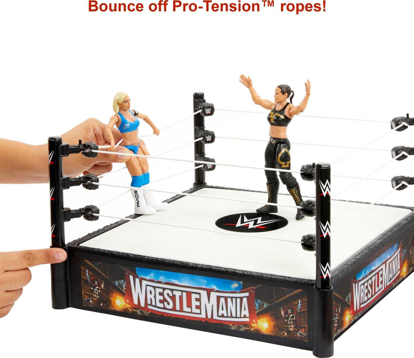 Mattel WWE Superstar Ring 14-Inch with Pro-Tension Ropes, Spring-Loaded Mat, and 4 Apron Stickers