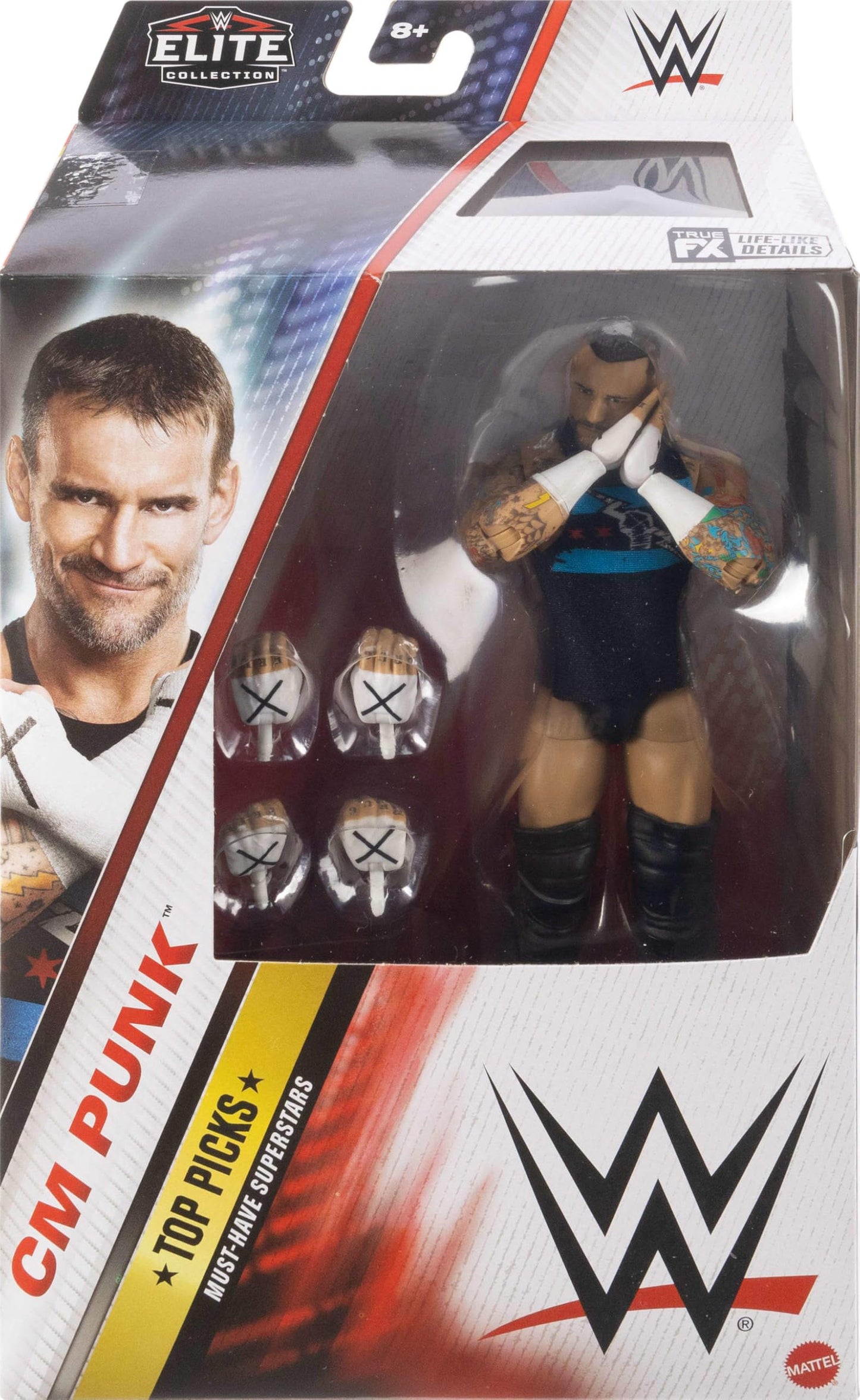 Mattel WWE Top Picks Elite CM Punk 6-Inch Figure – 25 Points of Articulation, Ring Gear & Swappable Hands