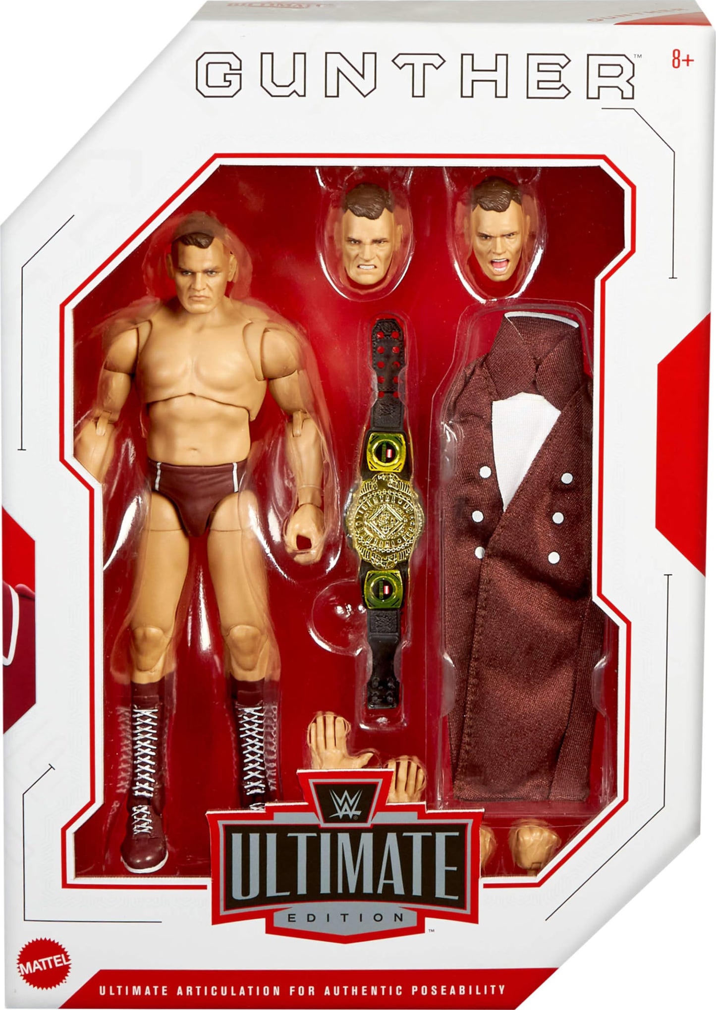 Mattel WWE Ultimate Edition Gunther Figure Set — 6-Inch, Swappable Heads, Entrance Gear