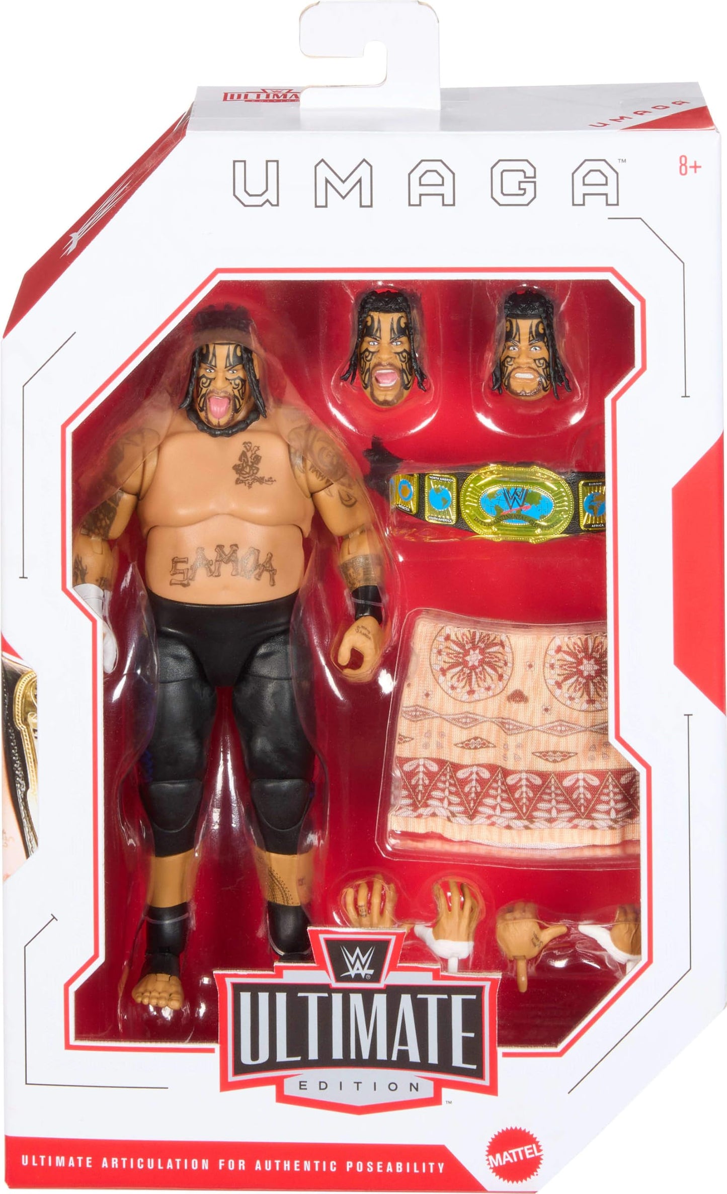 Mattel WWE Umaga Ultimate Edition Action Figure – 6-Inch, Swappable Heads & Hands, 30 Points