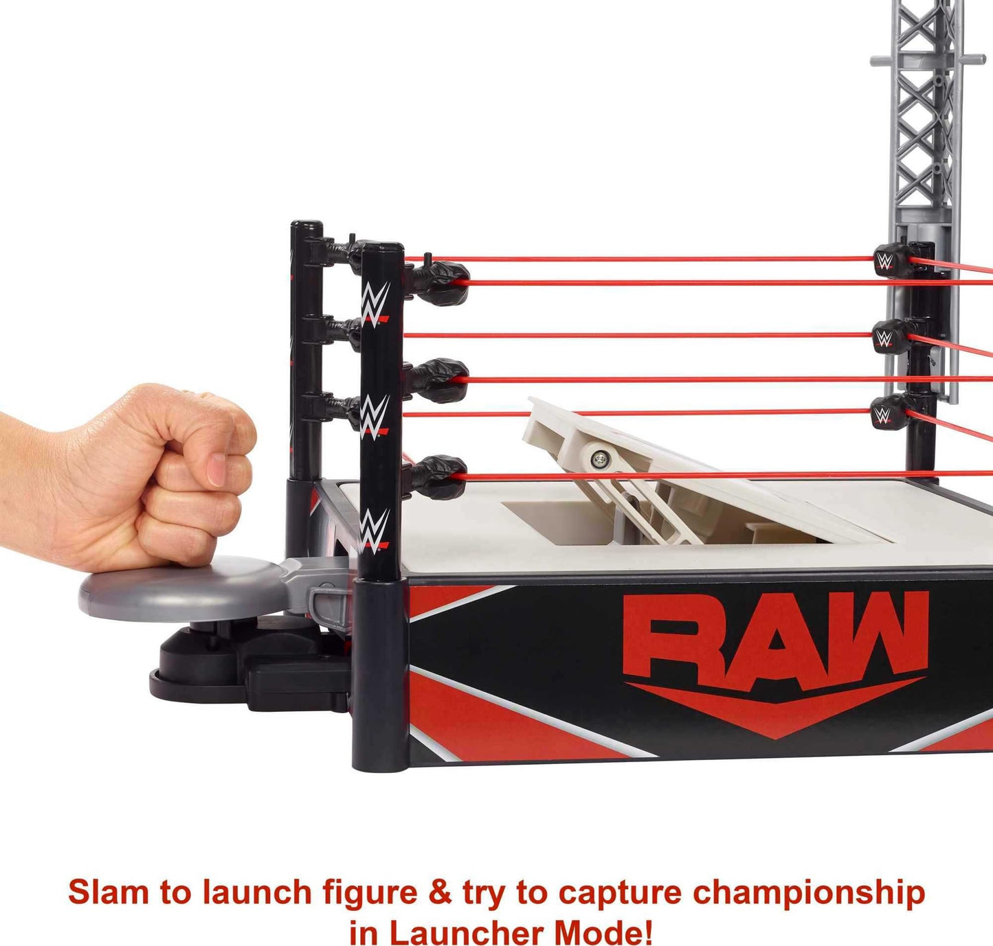 Mattel WWE Wrekkin Kickout Ring Playset – 2 Modes, Launcher, Crane & Championship (13 x 20 in)