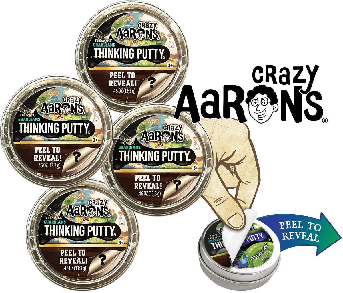 Matty's Toy Stop: Crazy Aaron's Putty Mini Tin Lost Treasure Guardians – Peel to Reveal Putty & Charms (4 Pack)