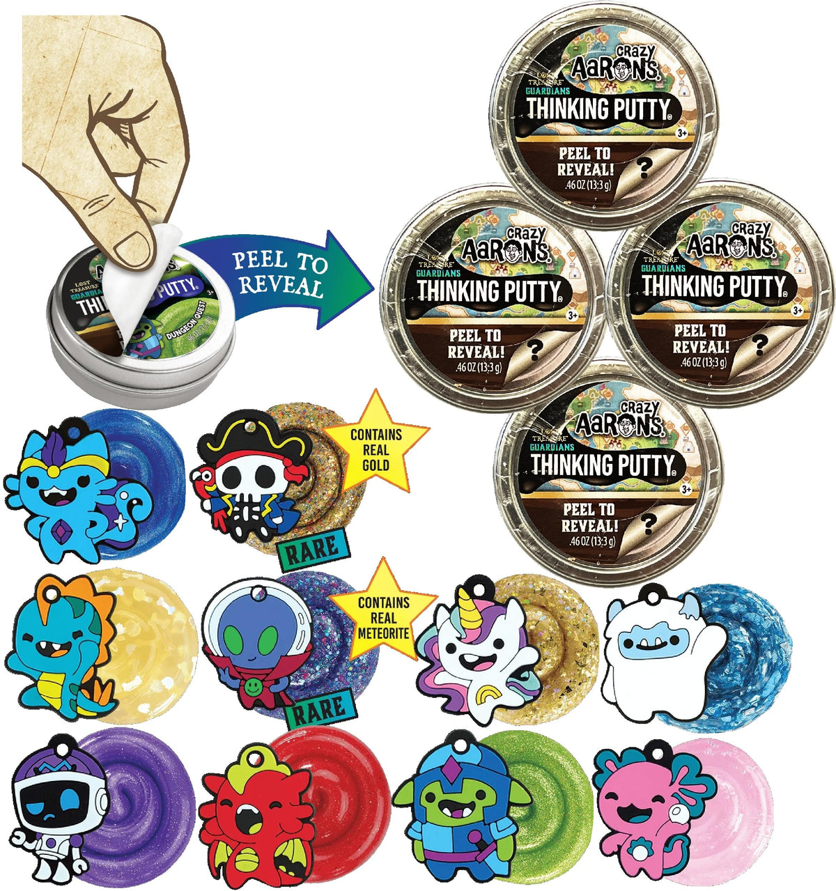 Matty's Toy Stop: Crazy Aaron's Putty Mini Tin Lost Treasure Guardians – Peel to Reveal Putty & Charms (4 Pack)
