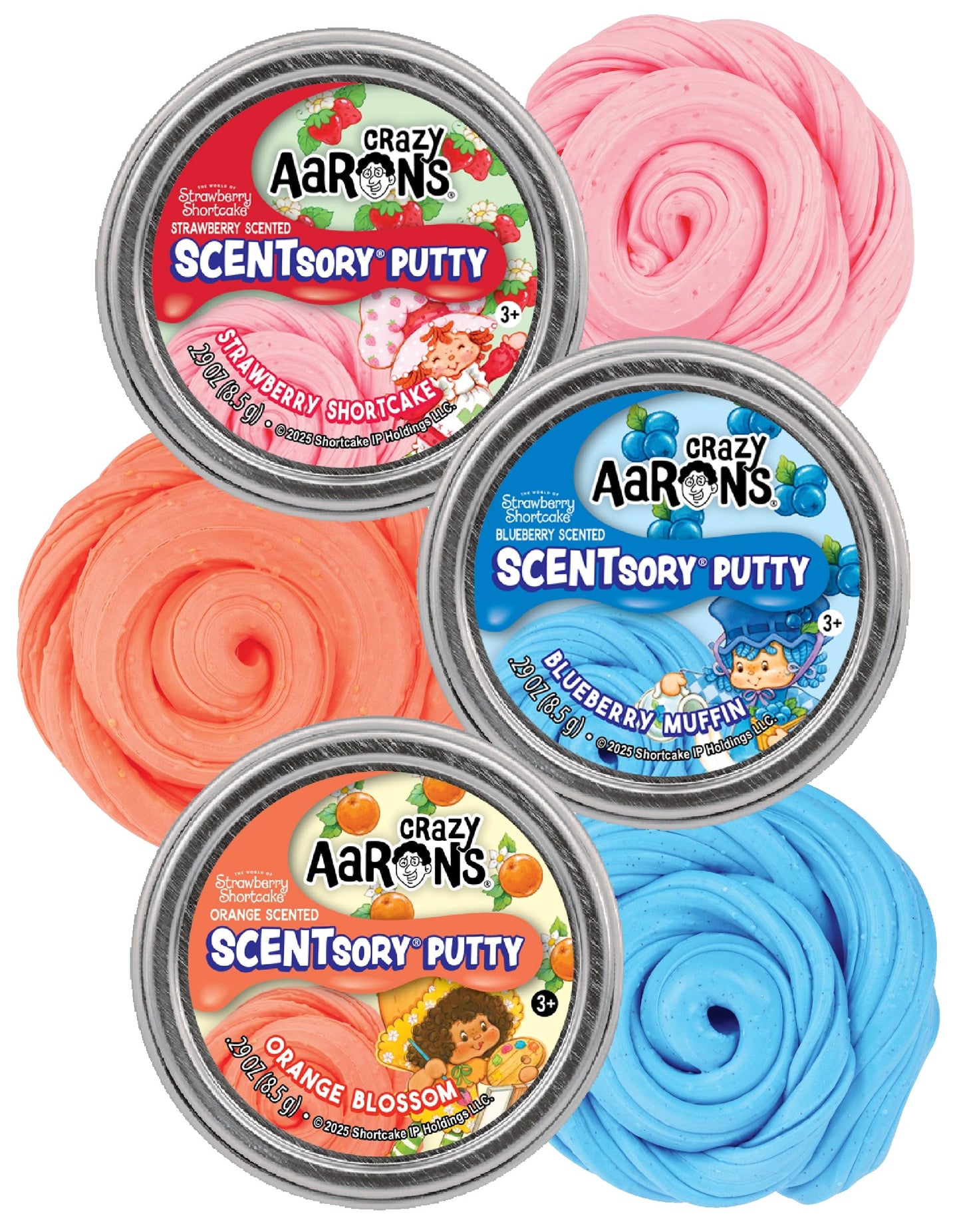 Crazy Aaron's Scent Sory Putty Gift Set – 3 Mini Tins (Strawberry Shortcake, Orange Blossom, Blueberry Muffin) | Matty's Toy Stop