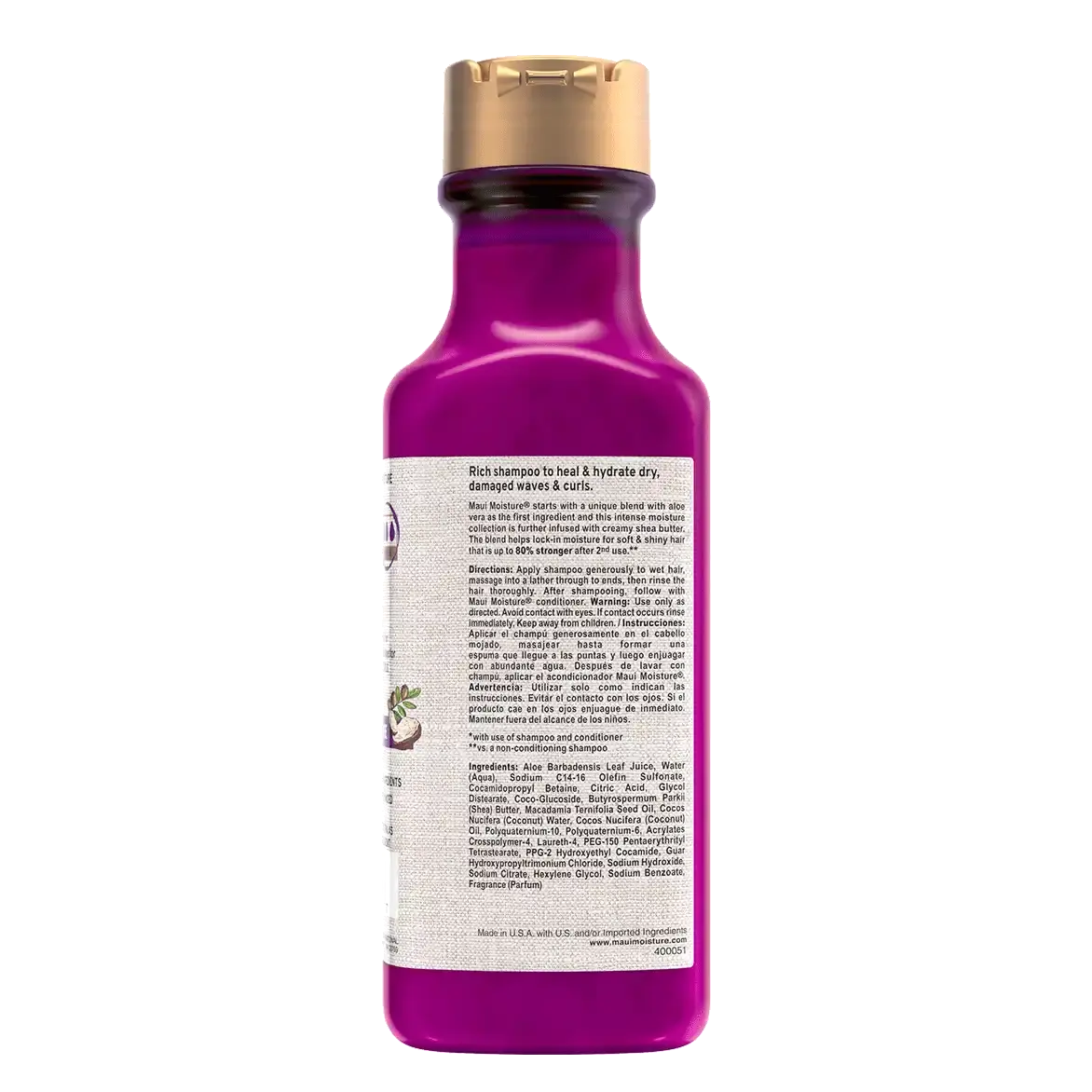 Maui Moisture Hydrate + Shea Butter Shampoo Deep Hydration for Dry, Damaged Hair 385 ml/13.1 oz