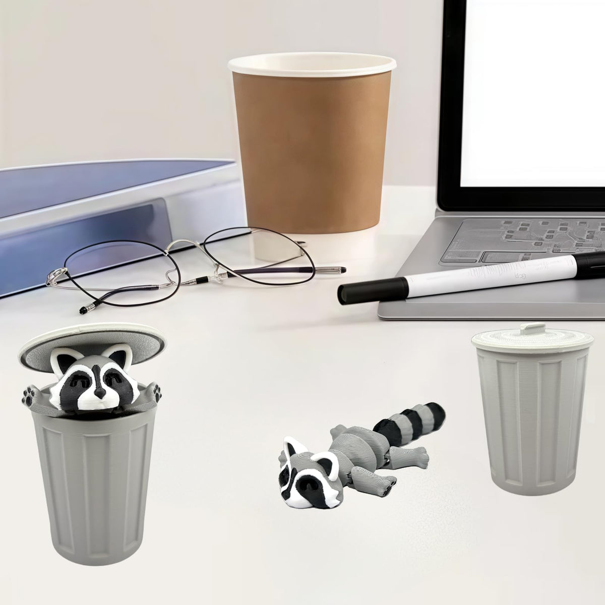 MAVLENT 3D Printed Raccoon Toys – Articulated Fidget Figures for Desk Decor & Gifts