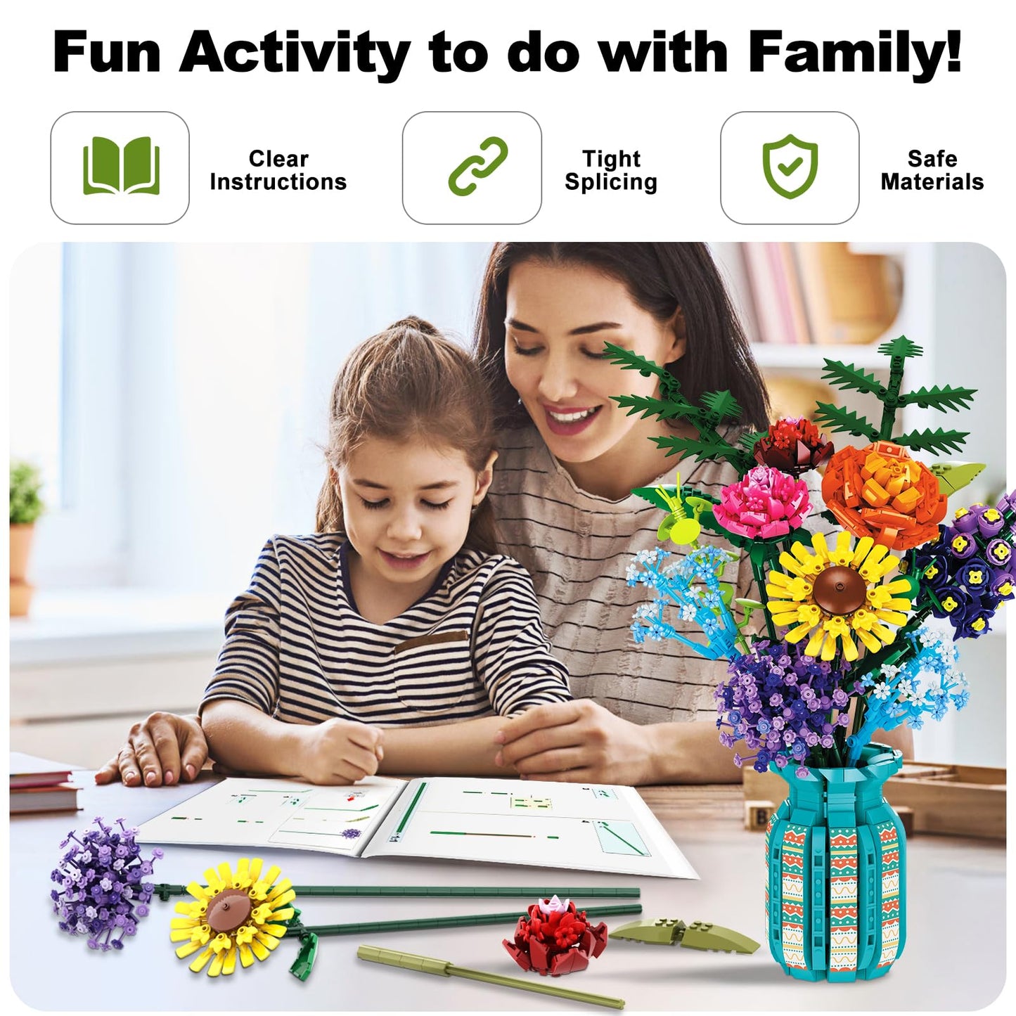Flowers Bouquet Building Set for Adults by Mavo Brix — Lego-Compatible Wildflowers