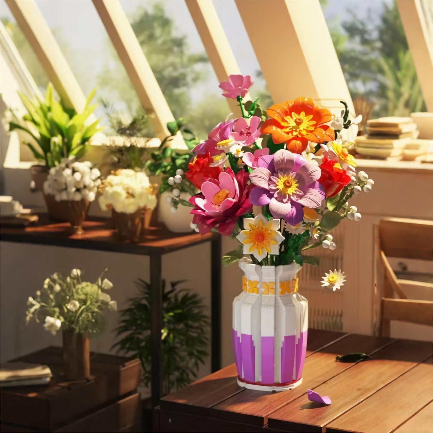 2 in 1 Vase & 16 Lifelike Blooms Building Set – Mavo brix, 1278 PCS
