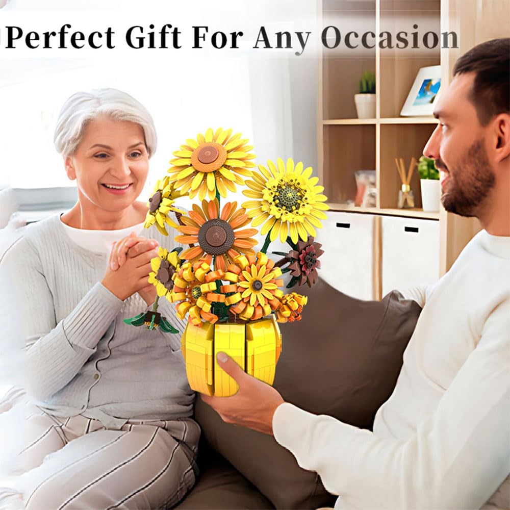 Mavo brix Flowers Building Sets for Adults – Van Gogh Sunflowers Kit, Lego-Compatible
