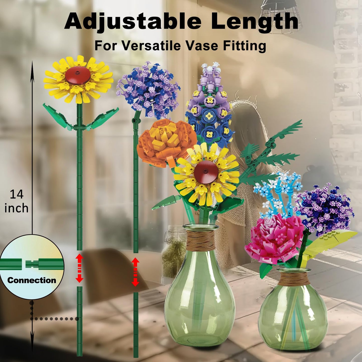 Flowers Bouquet Building Set for Adults by Mavo Brix — Lego-Compatible Wildflowers