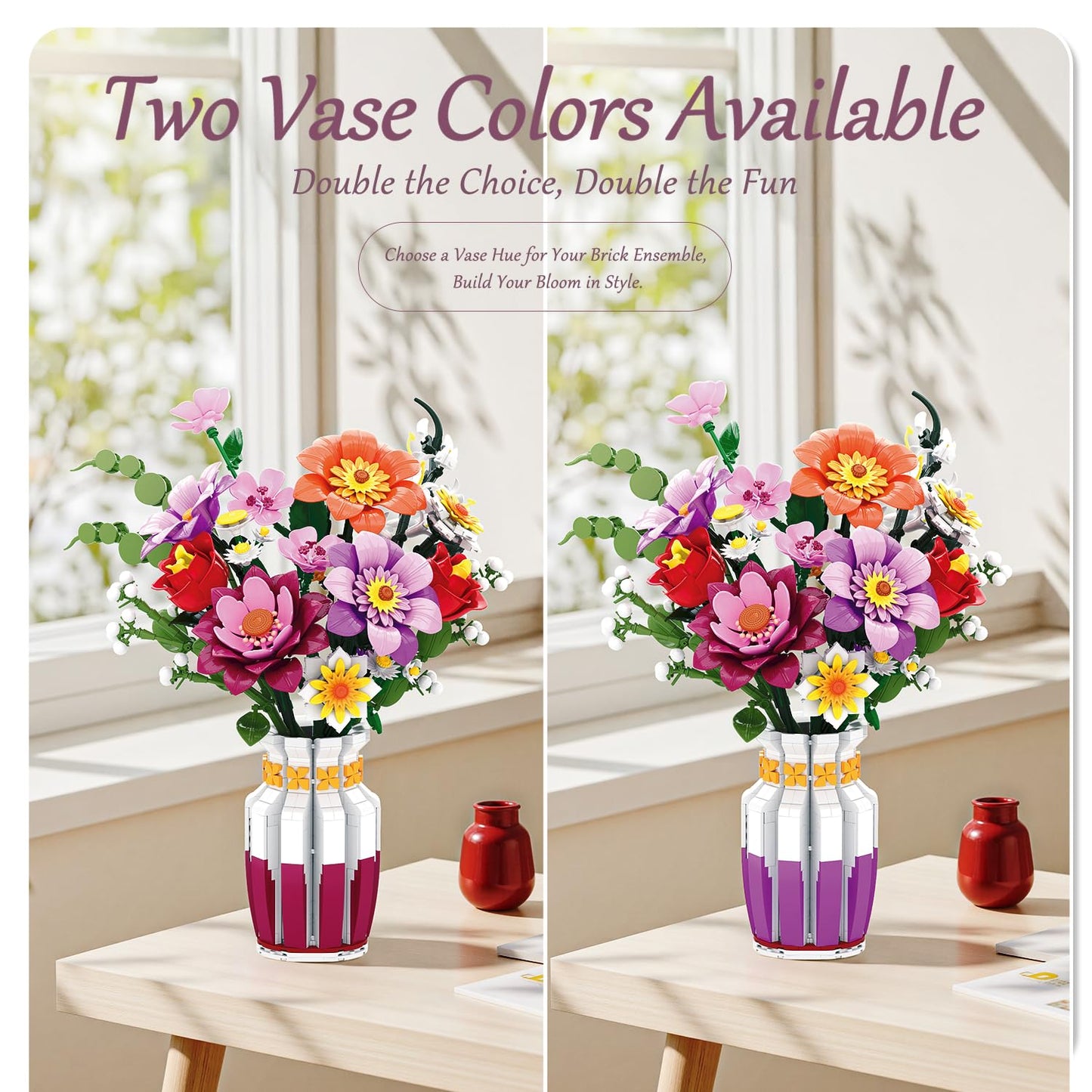 2 in 1 Vase & 16 Lifelike Blooms Building Set – Mavo brix, 1278 PCS