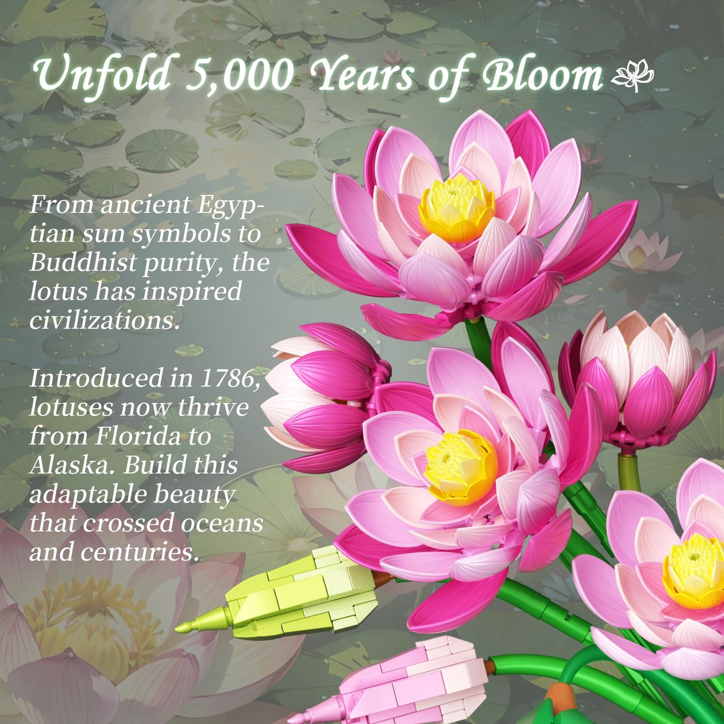 Mavo brix Lotus Flowers Botanical Building Set with Vase — Lego Compatible, Pink, 710 PCS