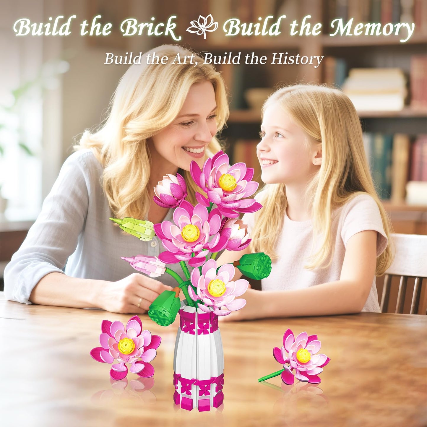 Mavo brix Lotus Flowers Botanical Building Set with Vase — Lego Compatible, Pink, 710 PCS