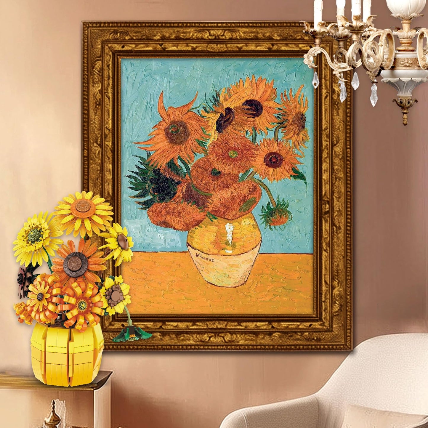 Mavo brix Flowers Building Sets for Adults – Van Gogh Sunflowers Kit, Lego-Compatible