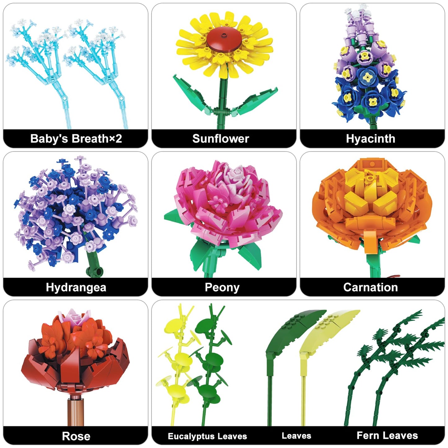 Flowers Bouquet Building Set for Adults by Mavo Brix — Lego-Compatible Wildflowers