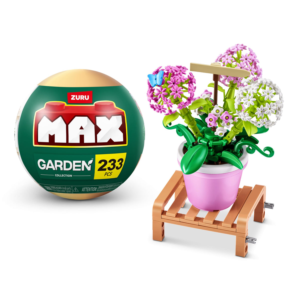 MAX Premium Garden Pot Building Bricks Collection — 6 Plant Models, Up to 233 Pieces per Capsule (Hydrangea Included)