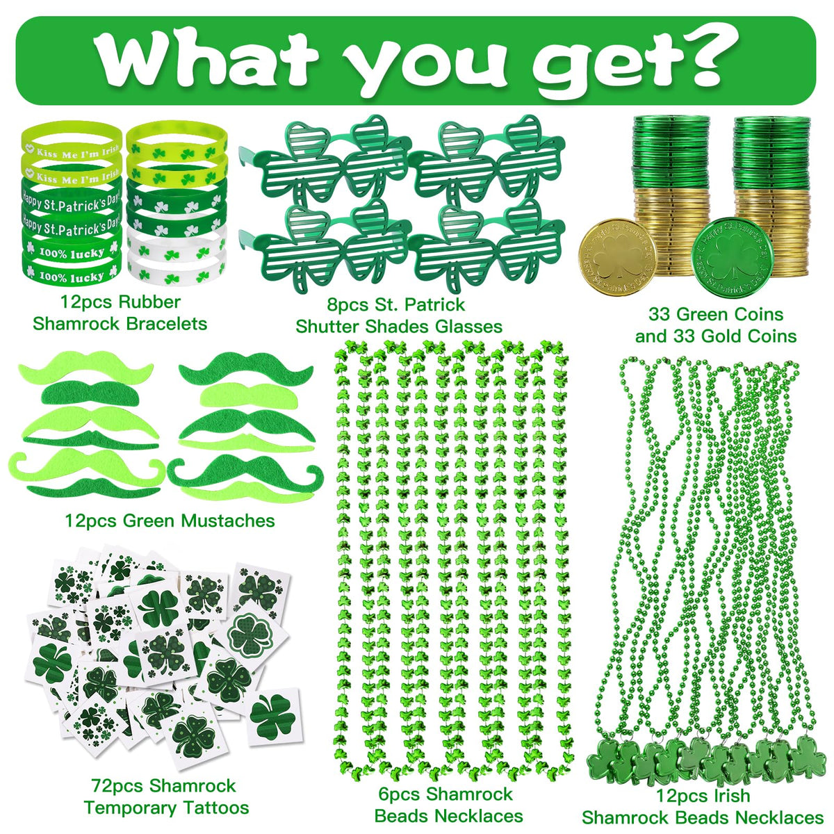 Max Fun 188Pcs St Patrick's Day Accessories Set — Party Favors & Decor for Kids and Parades