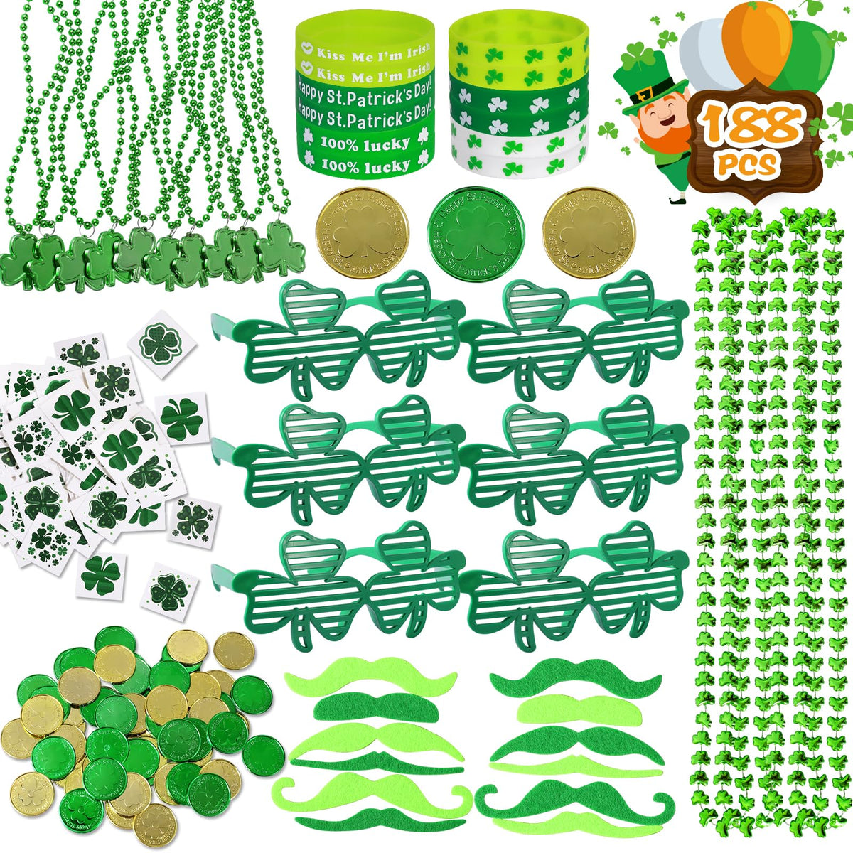 Max Fun 188Pcs St Patrick's Day Accessories Set — Party Favors & Decor for Kids and Parades