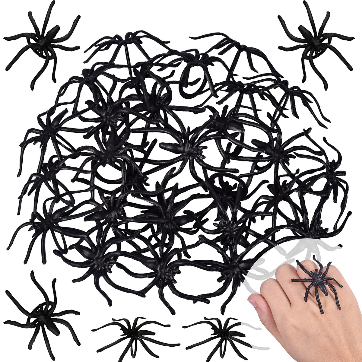 Max Fun 300pcs Halloween Spider Rings for Kids – Bulk Plastic Spider Rings, 1.96” Party Favors