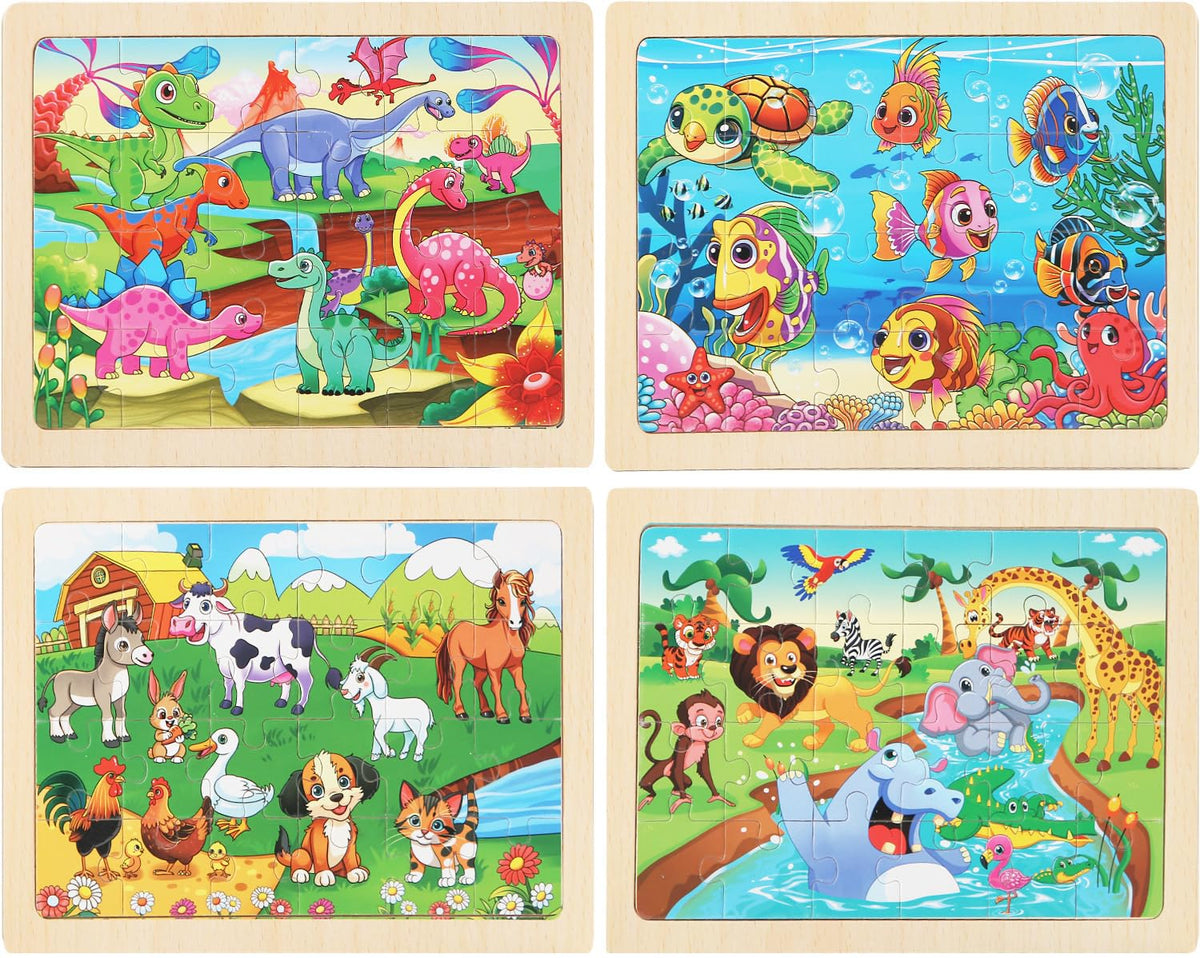 MAX JHQIQU 24-Piece Wooden Puzzles for Kids 4–6 | 4-Pack Educational Jigsaw Toys
