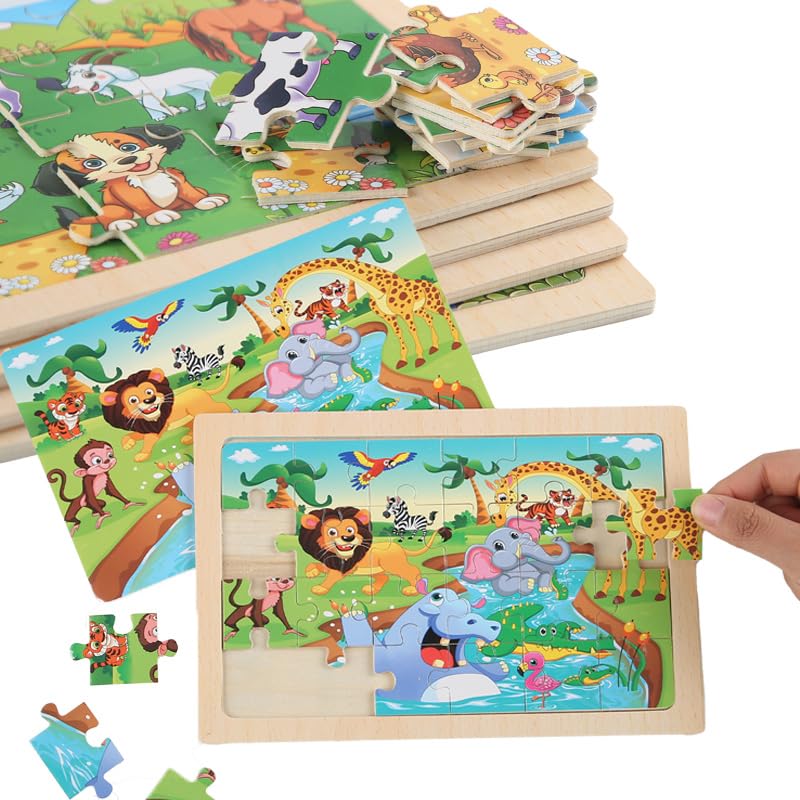 MAX JHQIQU 24-Piece Wooden Puzzles for Kids 4–6 | 4-Pack Educational Jigsaw Toys
