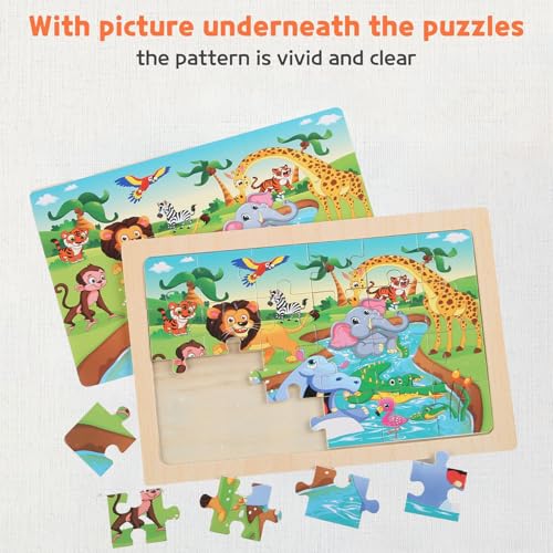 MAX JHQIQU 24-Piece Wooden Puzzles for Kids 4–6 | 4-Pack Educational Jigsaw Toys