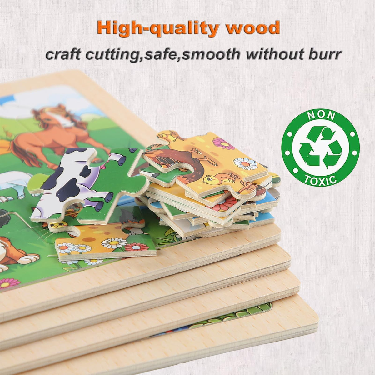 MAX JHQIQU 24-Piece Wooden Puzzles for Kids 4–6 | 4-Pack Educational Jigsaw Toys