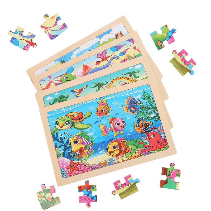 MAX JHQIQU 24-Piece Wooden Puzzles for Kids 4–6 | 4-Pack Educational Jigsaw Toys