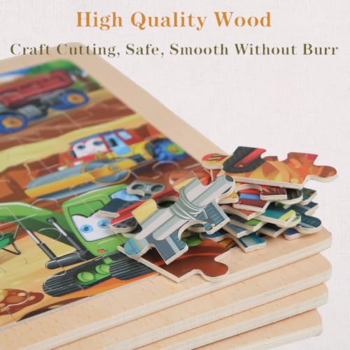 MAX JHQIQU Wooden Puzzles Vehicle Toys for Kids 3-5 — 4-Pack 24-Piece Wood Jigsaw Puzzles