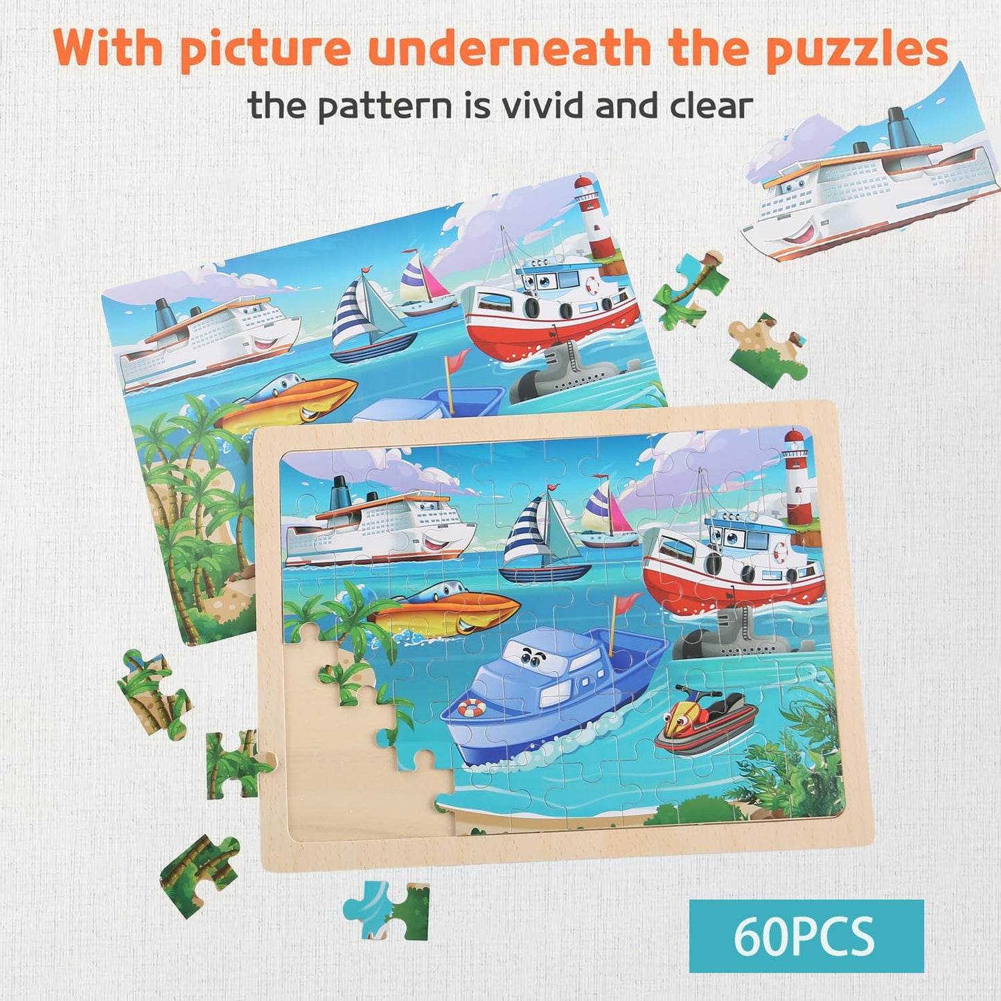 MAX JHQIQU Wooden Puzzles Vehicle Toys for Kids 3-5 — 4-Pack 24-Piece Wood Jigsaw Puzzles