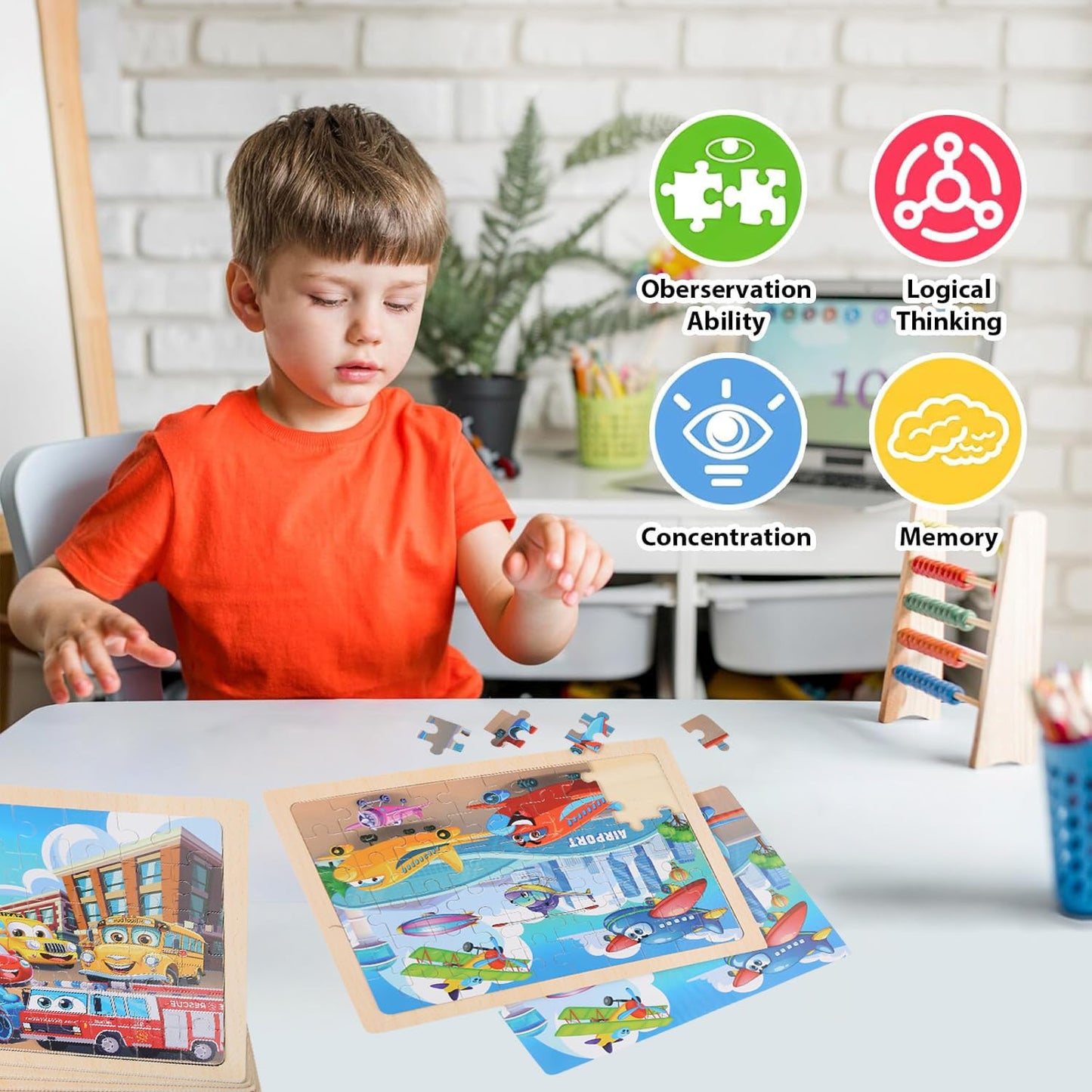 MAX JHQIQU Wooden Puzzles Vehicle Toys for Kids 3-5 — 4-Pack 24-Piece Wood Jigsaw Puzzles