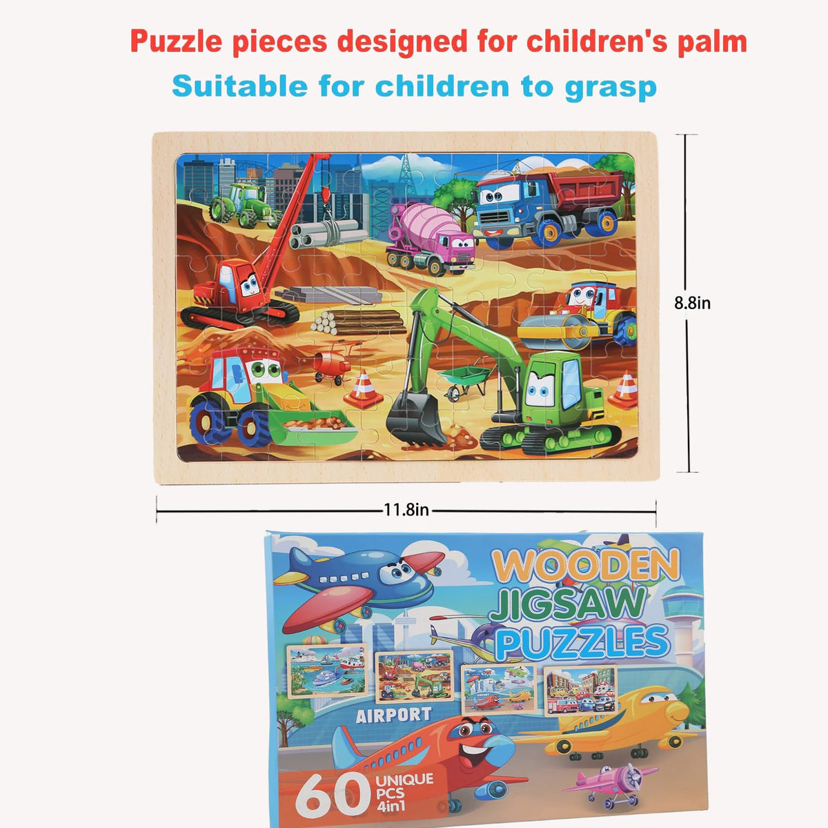 MAX JHQIQU Wooden Puzzles Vehicle Toys for Kids 3-5 — 4-Pack 24-Piece Wood Jigsaw Puzzles